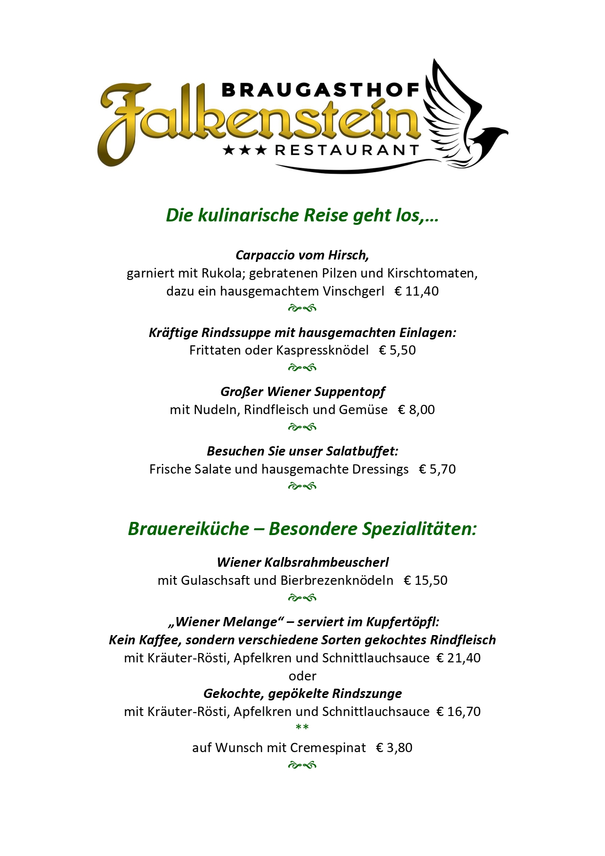 Speisekarte – Braugasthof Falkenstein
